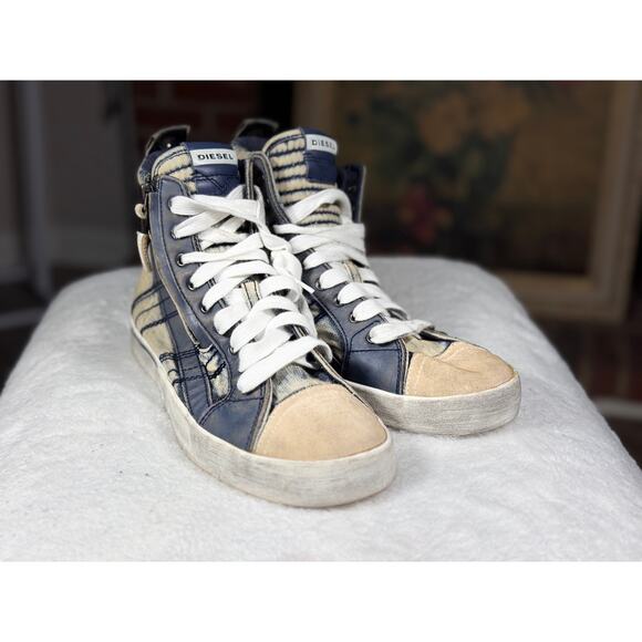 Diesel D-Velows Mid Lace Denim Distressed High Top Sneakers Men’s 9.5 Y2K Grunge main image 11